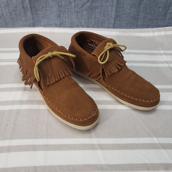 Minnetonka Venice Suede Leather Boho Fringe Bootie Hard SoleBrown Women’s 7 - Picture 7 of 11